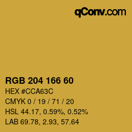 カラーコード: RGB 204 166 60 | qconv.com