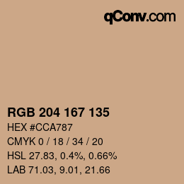 カラーコード: RGB 204 167 135 | qconv.com