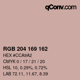 カラーコード: RGB 204 169 162 | qconv.com