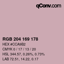 カラーコード: RGB 204 169 178 | qconv.com