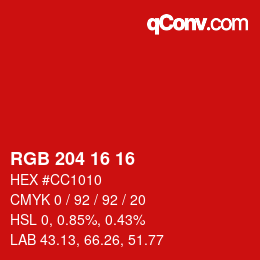 Color code: RGB 204 16 16 | qconv.com