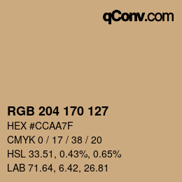 カラーコード: RGB 204 170 127 | qconv.com