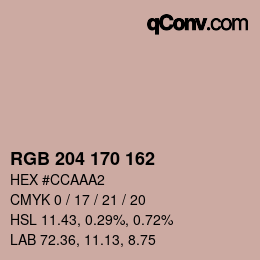 カラーコード: RGB 204 170 162 | qconv.com