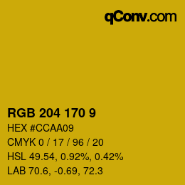 カラーコード: RGB 204 170 9 | qconv.com