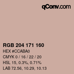 カラーコード: RGB 204 171 160 | qconv.com