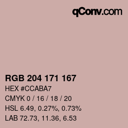 カラーコード: RGB 204 171 167 | qconv.com