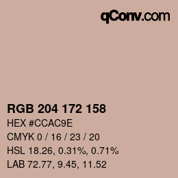 颜色代码: RGB 204 172 158 | qconv.com
