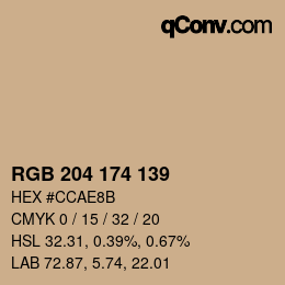 カラーコード: RGB 204 174 139 | qconv.com