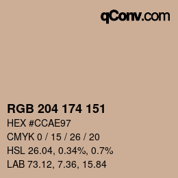 Color code: RGB 204 174 151 | qconv.com