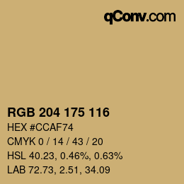 Color code: RGB 204 175 116 | qconv.com