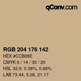 Color code: RGB 204 176 142 | qconv.com