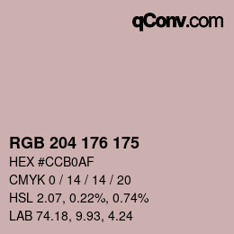 カラーコード: RGB 204 176 175 | qconv.com