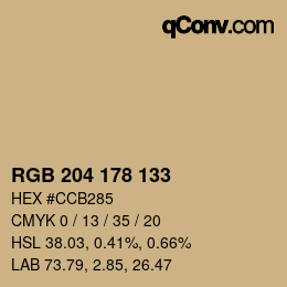 Código de color: RGB 204 178 133 | qconv.com