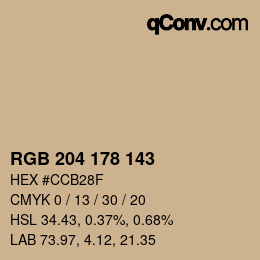 Color code: RGB 204 178 143 | qconv.com