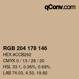 Color code: RGB 204 178 146 | qconv.com