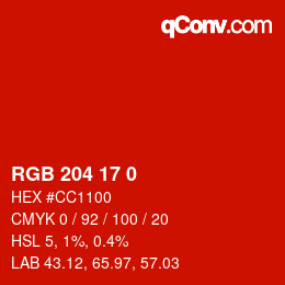 カラーコード: RGB 204 17 0 | qconv.com
