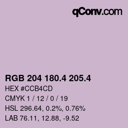 カラーコード: RGB 204 180.4 205.4 | qconv.com