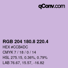 カラーコード: RGB 204 180.8 220.4 | qconv.com