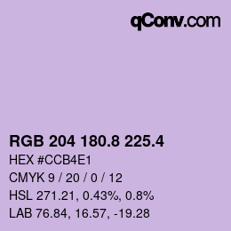 カラーコード: RGB 204 180.8 225.4 | qconv.com