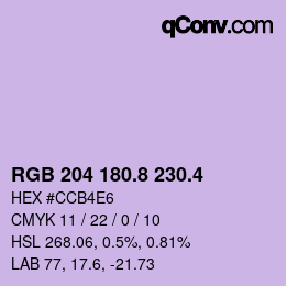 カラーコード: RGB 204 180.8 230.4 | qconv.com