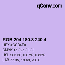 カラーコード: RGB 204 180.8 240.4 | qconv.com