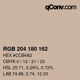 Color code: RGB 204 180 162 | qconv.com