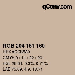 Color code: RGB 204 181 160 | qconv.com