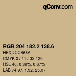カラーコード: RGB 204 182.2 138.6 | qconv.com