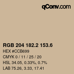 カラーコード: RGB 204 182.2 153.6 | qconv.com