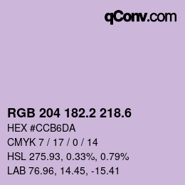 カラーコード: RGB 204 182.2 218.6 | qconv.com