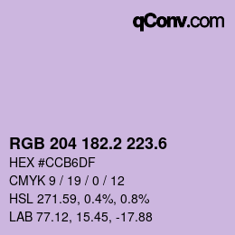 カラーコード: RGB 204 182.2 223.6 | qconv.com