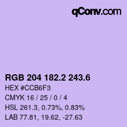 カラーコード: RGB 204 182.2 243.6 | qconv.com
