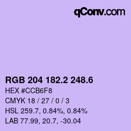 カラーコード: RGB 204 182.2 248.6 | qconv.com