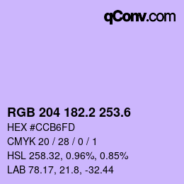 カラーコード: RGB 204 182.2 253.6 | qconv.com