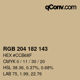 颜色代码: RGB 204 182 143 | qconv.com