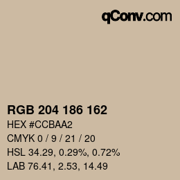 カラーコード: RGB 204 186 162 | qconv.com