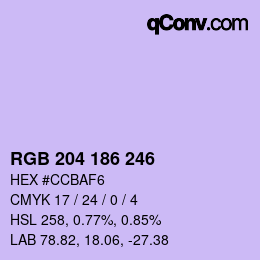 Color code: RGB 204 186 246 | qconv.com