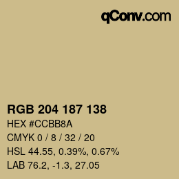 Farbcode: RGB 204 187 138 | qconv.com