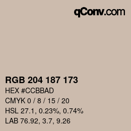 颜色代码: RGB 204 187 173 | qconv.com