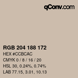 Color code: RGB 204 188 172 | qconv.com