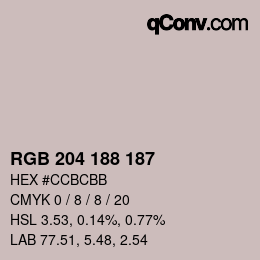 Color code: RGB 204 188 187 | qconv.com