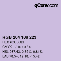 Color code: RGB 204 188 223 | qconv.com