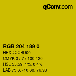 颜色代码: RGB 204 189 0 | qconv.com