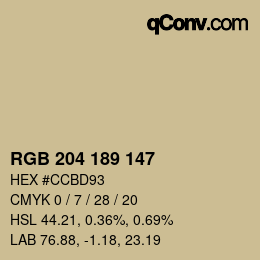 カラーコード: RGB 204 189 147 | qconv.com