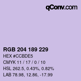 Color code: RGB 204 189 229 | qconv.com