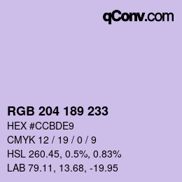 Color code: RGB 204 189 233 | qconv.com