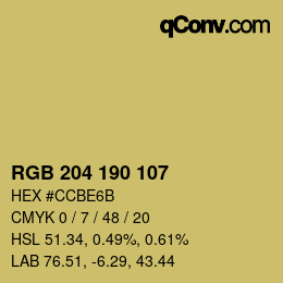 Color code: RGB 204 190 107 | qconv.com