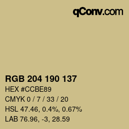 カラーコード: RGB 204 190 137 | qconv.com