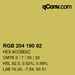 颜色代码: RGB 204 190 92 | qconv.com