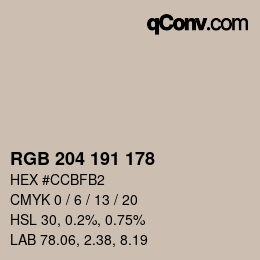Color code: RGB 204 191 178 | qconv.com
